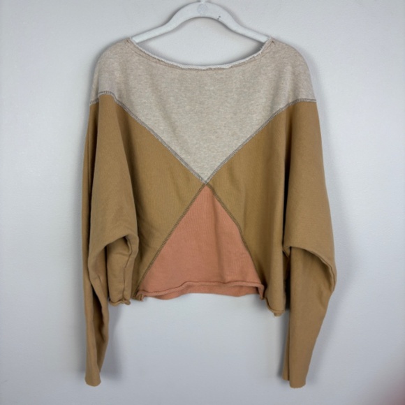 Free People Montauk Pieced Sweatshirt in Khaki Combo - Size Small - Picture 5 of 7